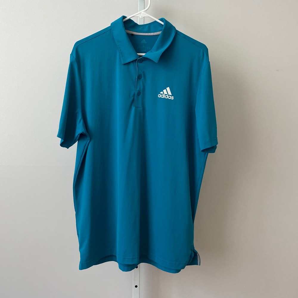 Adidas Sporty Performance CBS Sports Logo Short Sleeve Polo Shirt Large Blue